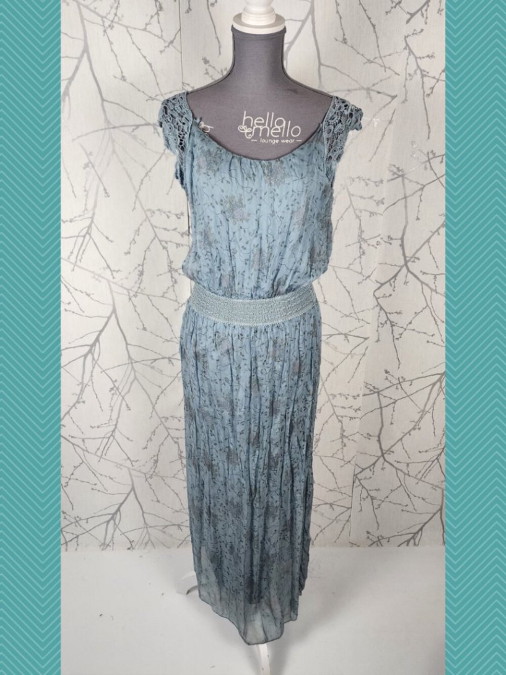Piazza del Tempio Italy Blue Floral Silk Chiffon Overlay Maxi Dress